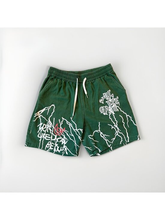 All Eye Gaze Other - All Eye Gaze Lightning Graphic Green Drawstring Shorts Cotton Men’s S Streetwear